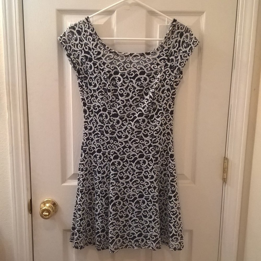 bebop Navy Blue and White Lace Skater Dress XS